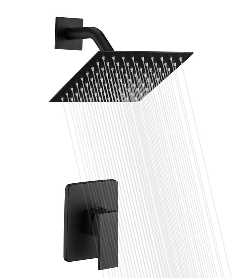 SUMERAIN Bathroom Matte Black Shower Faucet Set 8 Inch Rain shower Head Single Handle Shower Trim Kit with Rough-in Valve - Image 1